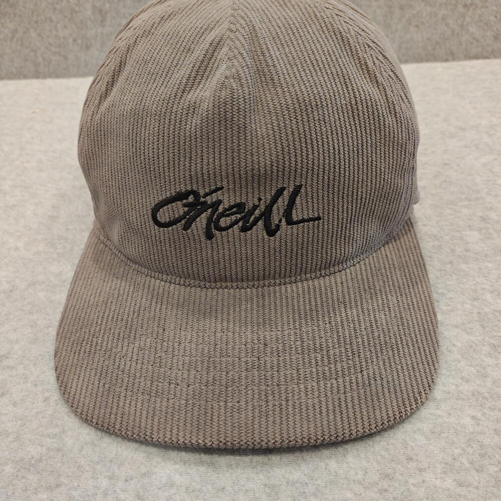 O'Neill Hat Cap Snap Back One Size Gray Corduroy Script Baseball Logo Mens